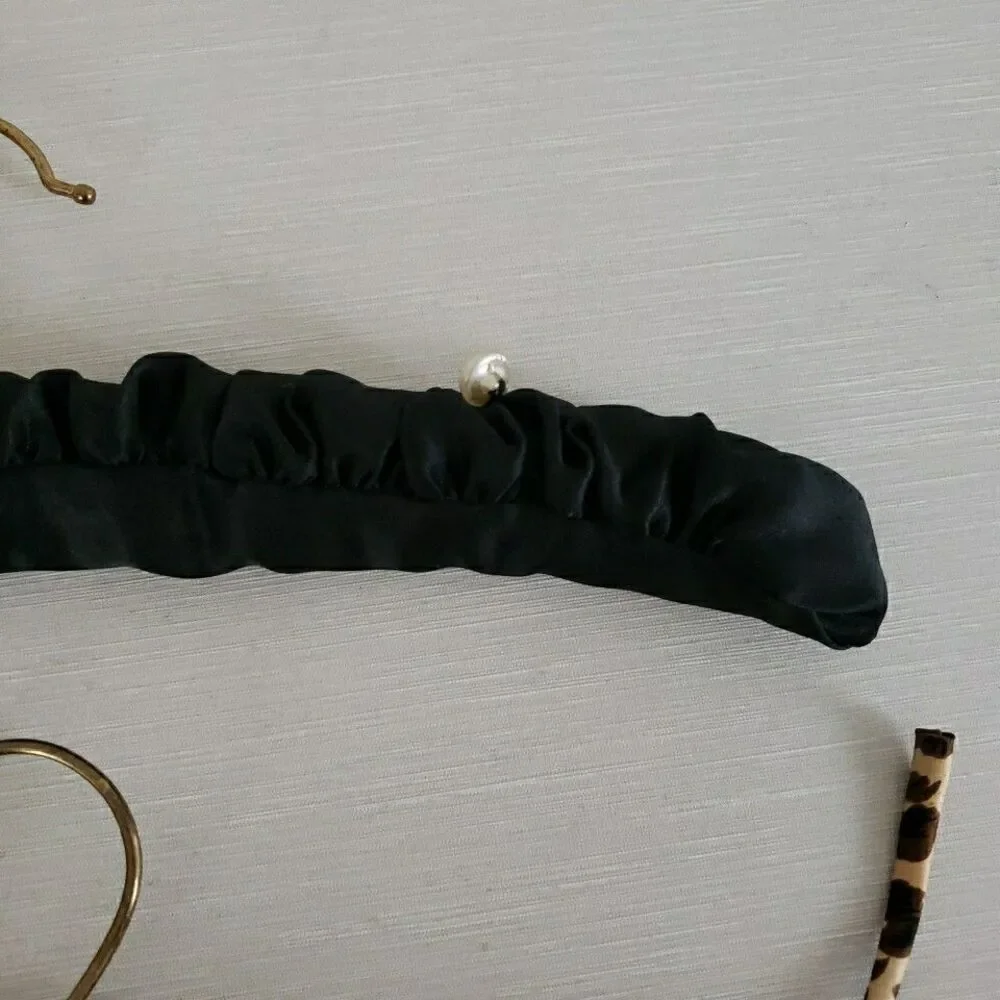 Padded Satin Fabric Covered Clothes Lingerie Hangers Brass Hook Wood Arms VTG